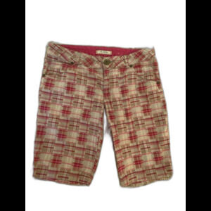 Arizona Womens Pink & Khaki Plaid  Size 11 Walking Bermuda Shorts  for Summer